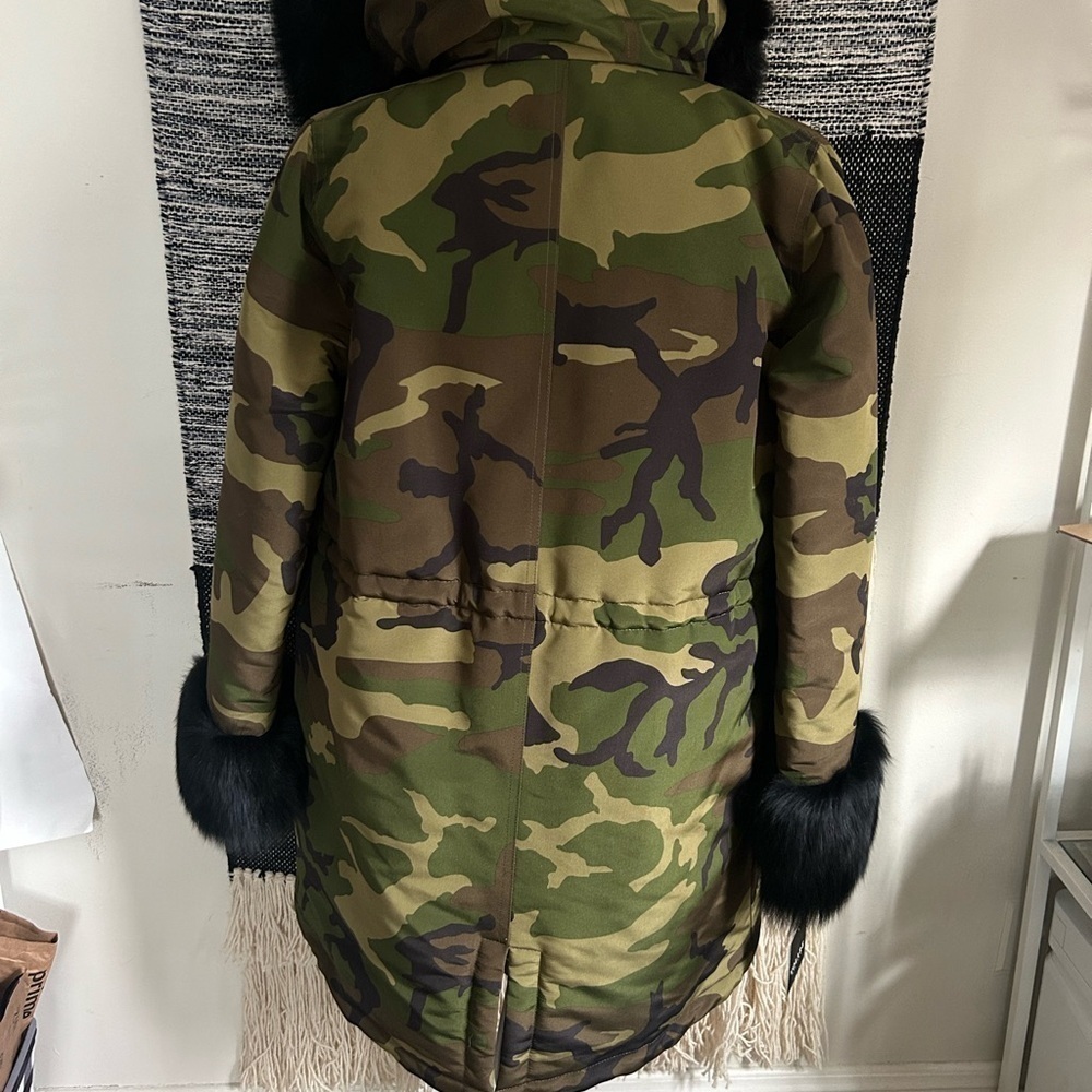 VOLARE New York Camouflage fox fur jacket army green and black size S NWT - Picture 12 of 16